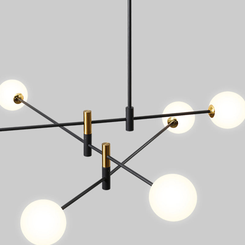 Black and Gold Globe Hanging Lamp in Modern Style Lacquered Iron Chandelier with Glass Shade