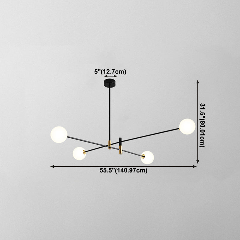 Black and Gold Globe Hanging Lamp in Modern Style Lacquered Iron Chandelier with Glass Shade