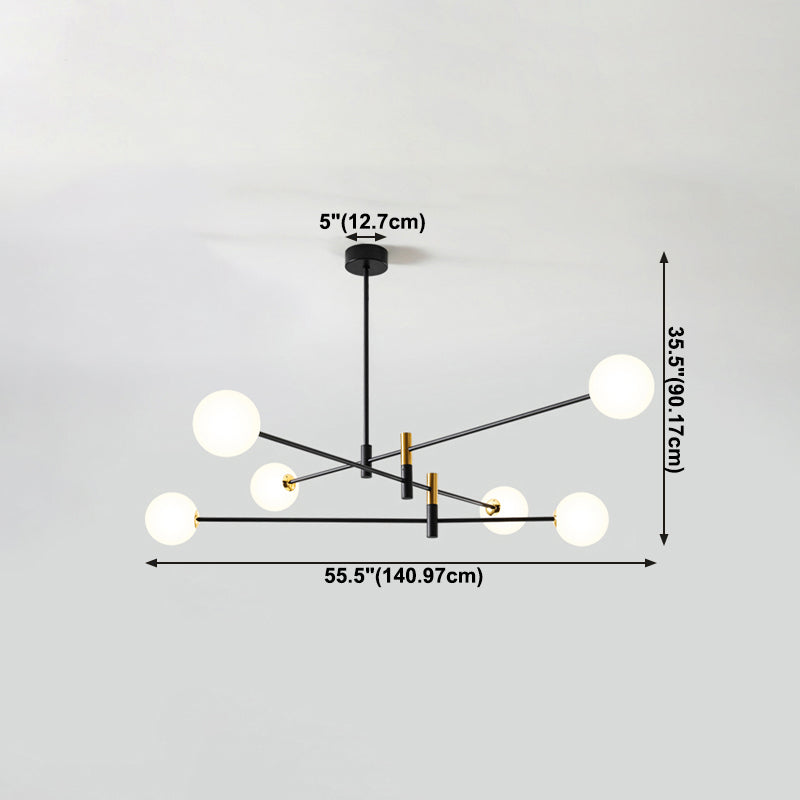 Black and Gold Globe Hanging Lamp in Modern Style Lacquered Iron Chandelier with Glass Shade
