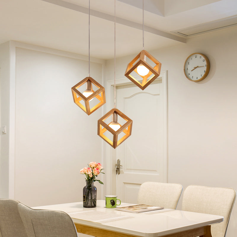 Log Color Square Pendant Light in Modern Concis Concis Wooden Intérieure en bois lampe de suspension intérieure