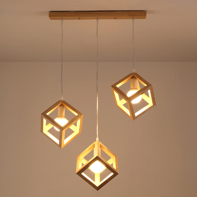 Log Color Square Pendant Light in Modern Concis Concis Wooden Intérieure en bois lampe de suspension intérieure