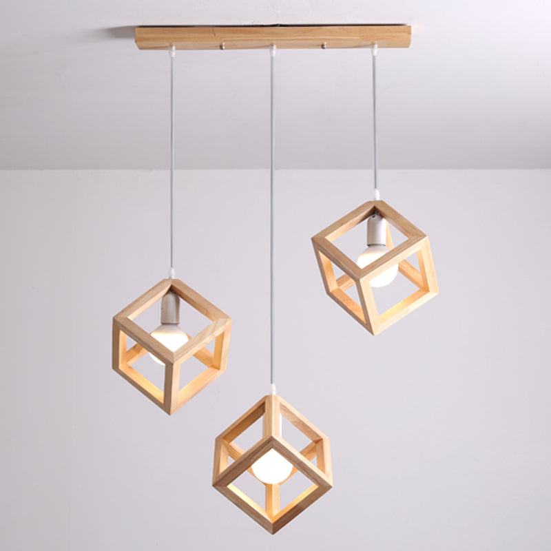 Log kleur vierkant hanglamp in moderne beknopte stijl houten indoor hangende lamp
