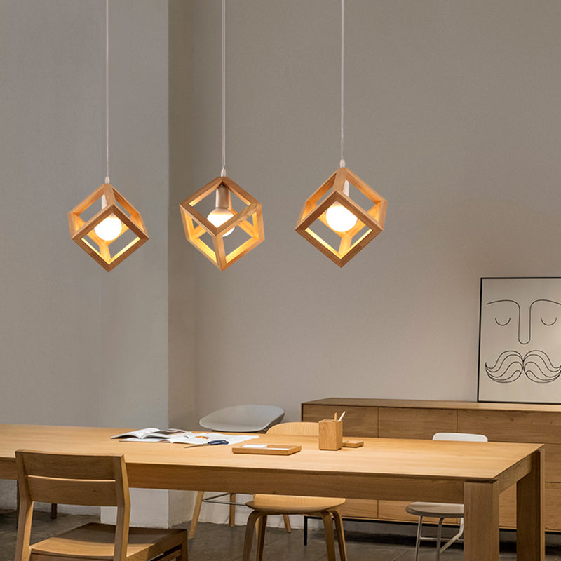Log Color Square Pendant Light in Modern Concis Concis Wooden Intérieure en bois lampe de suspension intérieure