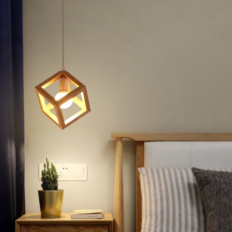 Log Color Square Pendant Light in Modern Concis Concis Wooden Intérieure en bois lampe de suspension intérieure