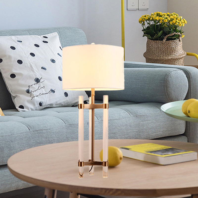 Stoffzylindrische Nachttischlampe zeitgenössische 1 Glühbirne Lesebuch Licht in Weiß