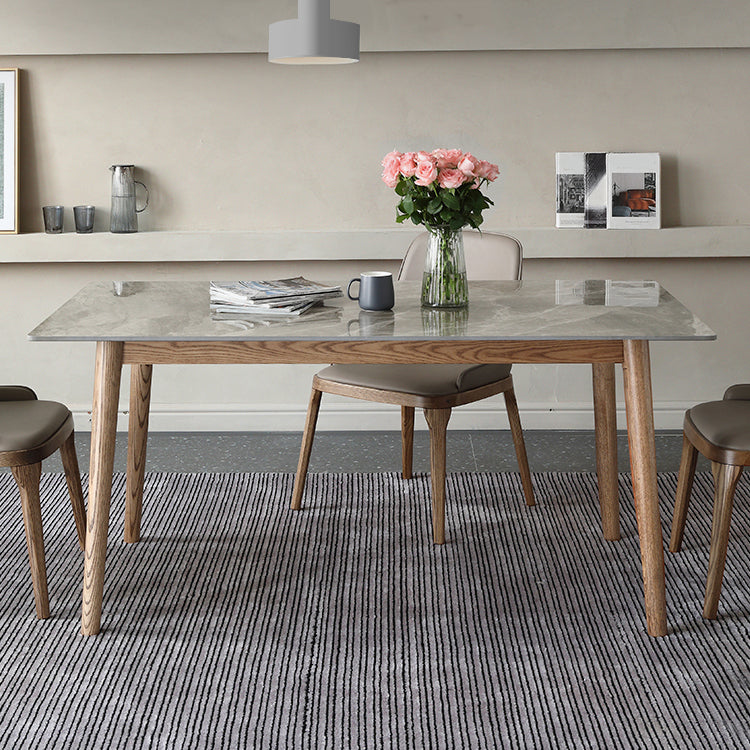 Mid-Century Sintered Stone Dining Table Gray Rectangle Dining Table for Kitchen