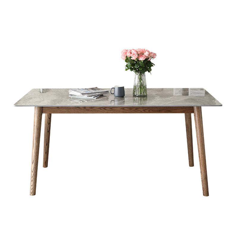 Mid-Century Sintered Stone Dining Table Gray Rectangle Dining Table for Kitchen