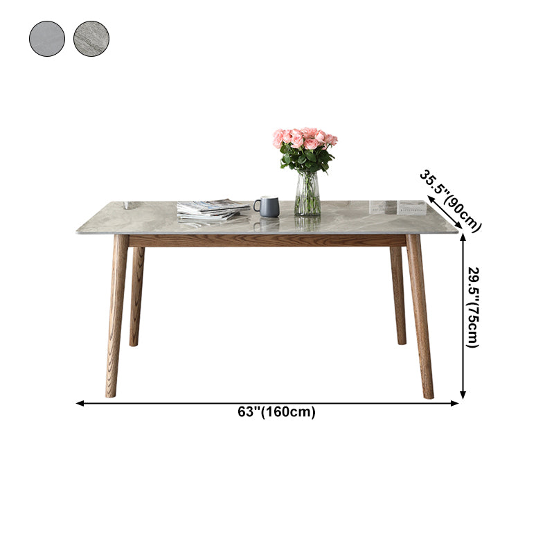 Mid-Century Sintered Stone Dining Table Gray Rectangle Dining Table for Kitchen