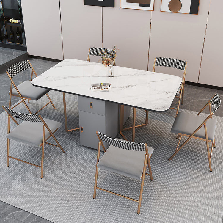 Foldable Sintered Stone Top Table Rectangle Extendable Table