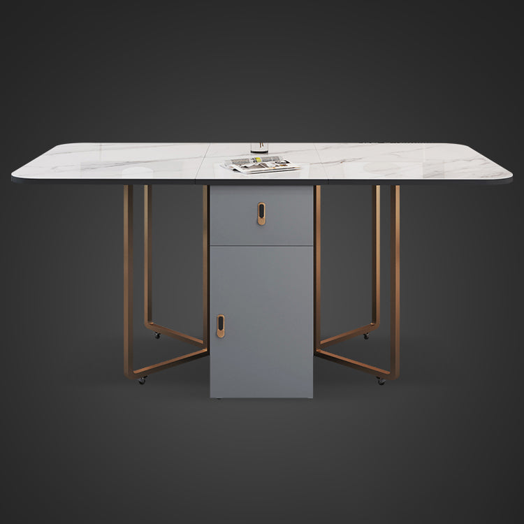 Foldable Sintered Stone Top Table Rectangle Extendable Table