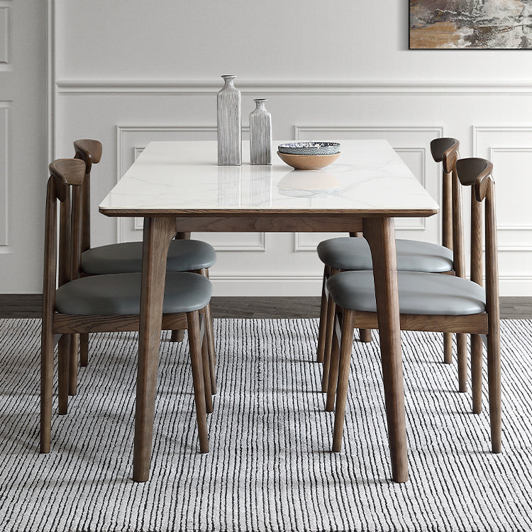 Sintered Stone Top Rectangle Table in White Kitchen Table with Wooden 4 Legs