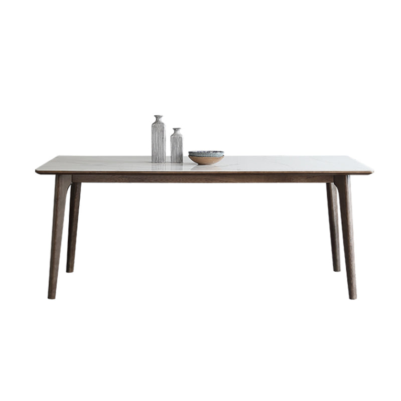 Sintered Stone Top Rectangle Table in White Kitchen Table with Wooden 4 Legs