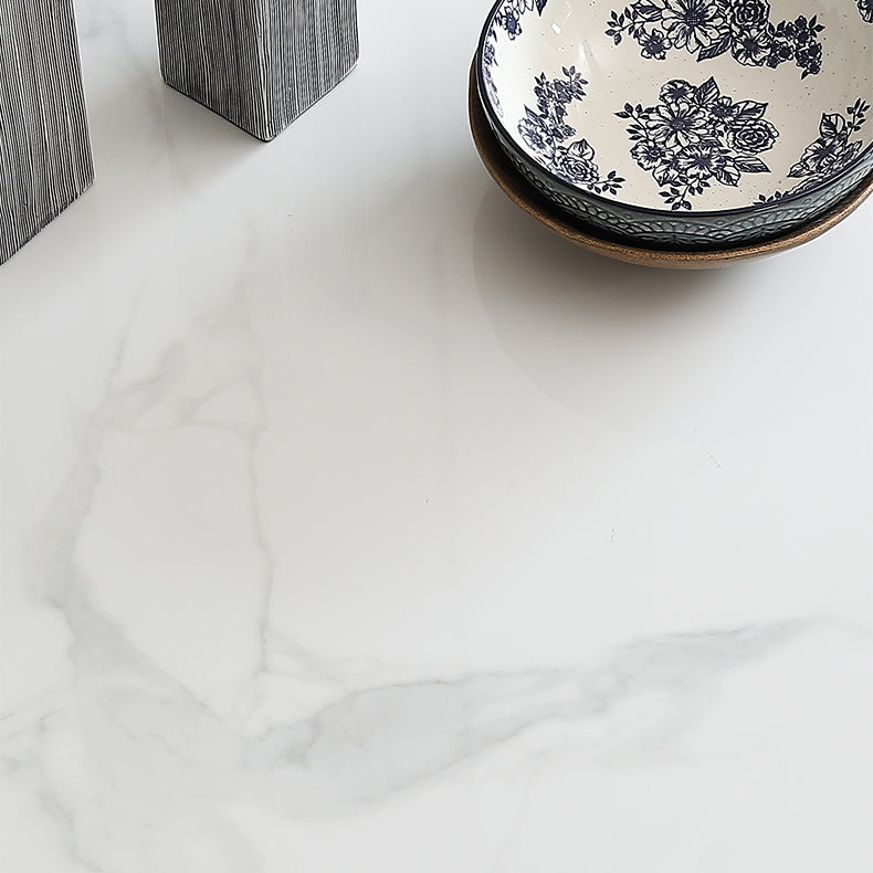 Sintered Stone Top Rectangle Table in White Kitchen Table with Wooden 4 Legs
