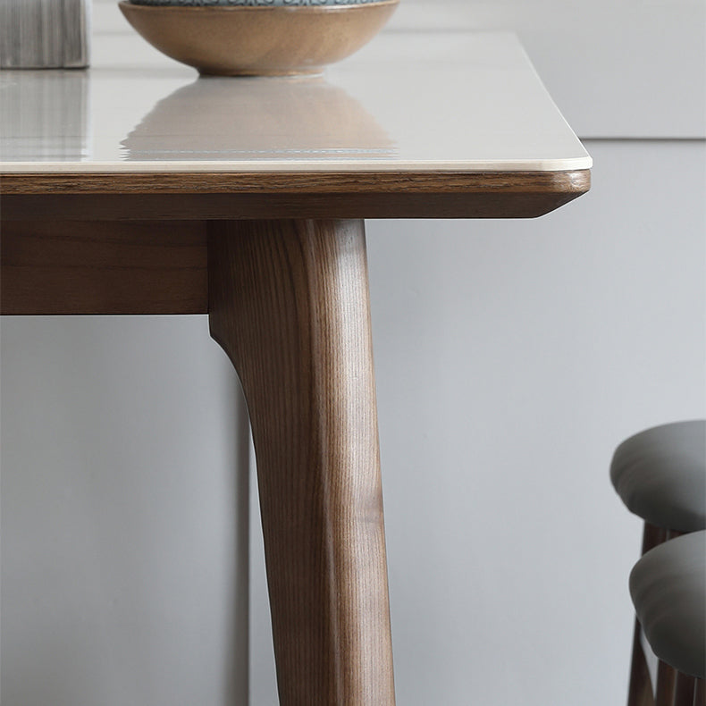 Sintered Stone Top Rectangle Table in White Kitchen Table with Wooden 4 Legs