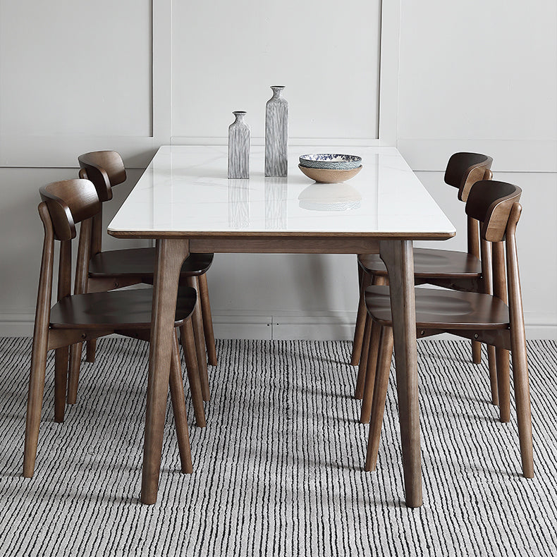 Sintered Stone Top Rectangle Table in White Kitchen Table with Wooden 4 Legs