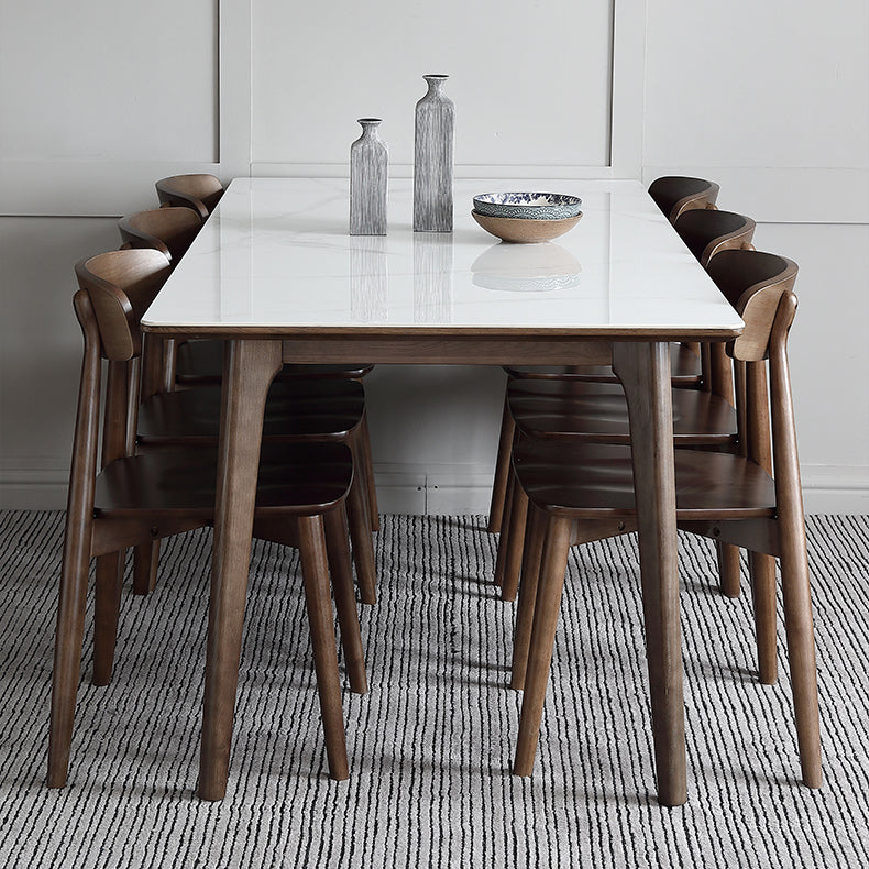 Sintered Stone Top Rectangle Table in White Kitchen Table with Wooden 4 Legs