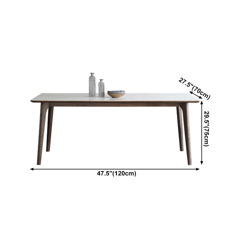 Sintered Stone Top Rectangle Table in White Kitchen Table with Wooden 4 Legs