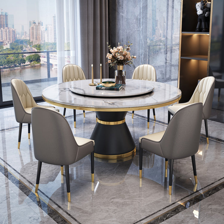 Luxury Home Round Dining Table Marble Table with Black Pedestal Base
