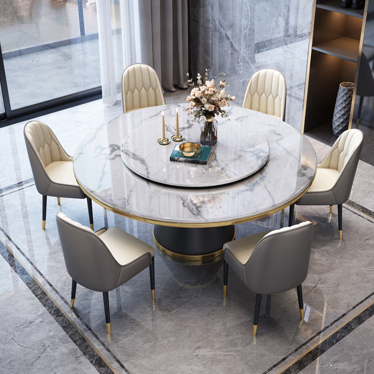 Luxury Home Round Dining Table Marble Table with Black Pedestal Base