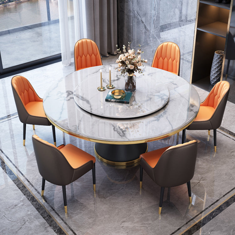 Luxury Home Round Dining Table Marble Table with Black Pedestal Base