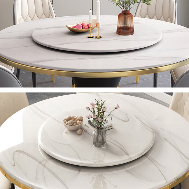 Luxury Home Round Dining Table Marble Table with Black Pedestal Base