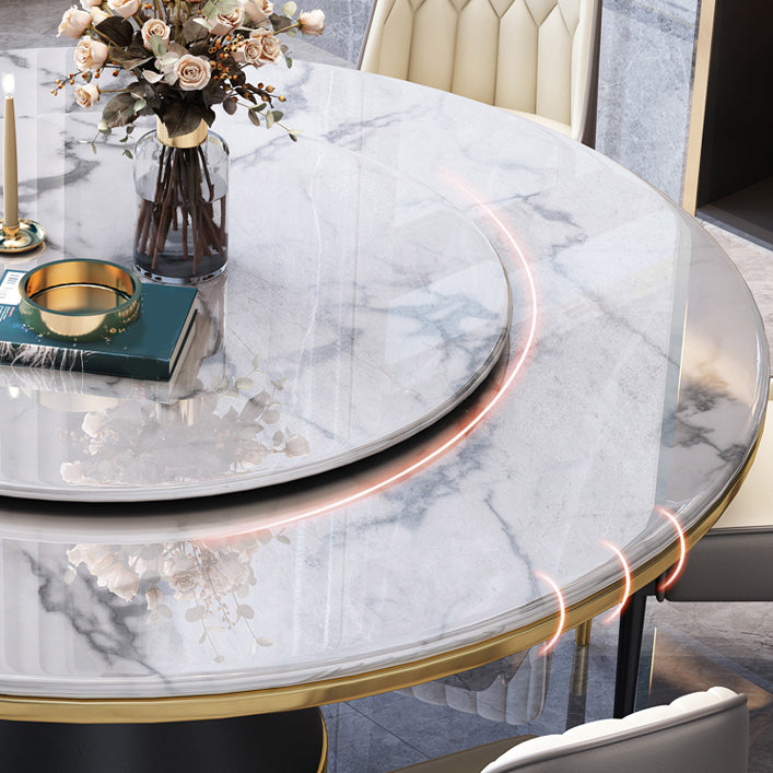 Luxury Home Round Dining Table Marble Table with Black Pedestal Base