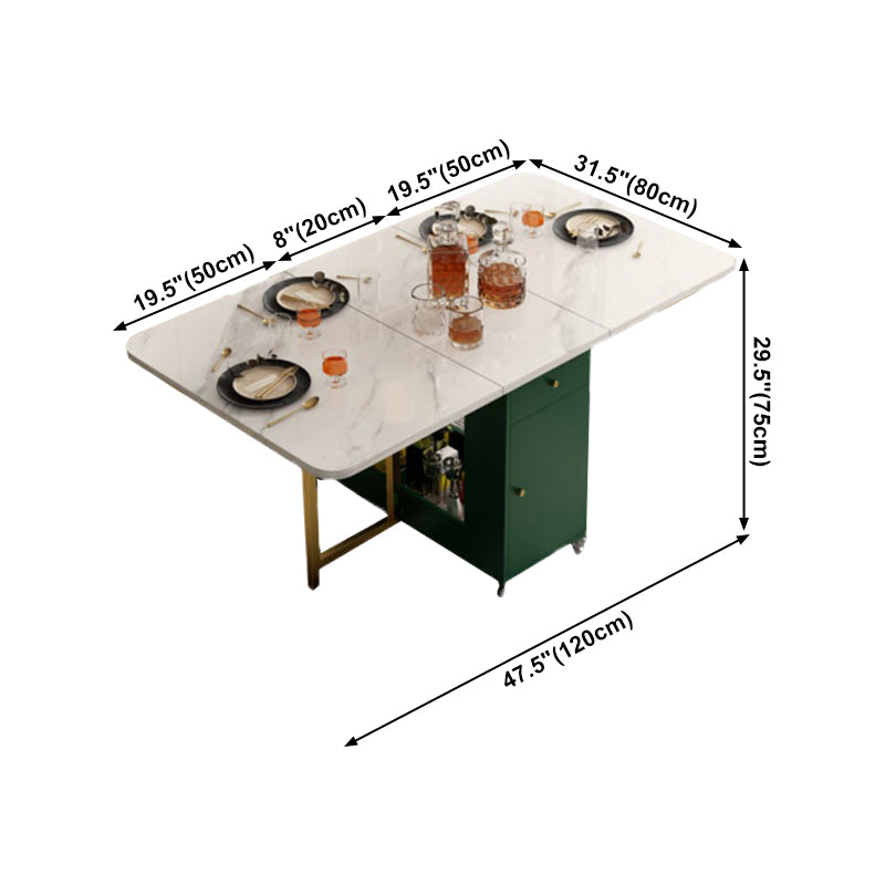 Rectangle Mid-Century Modern Dining Table Drop-Leaf Table with Metal Base