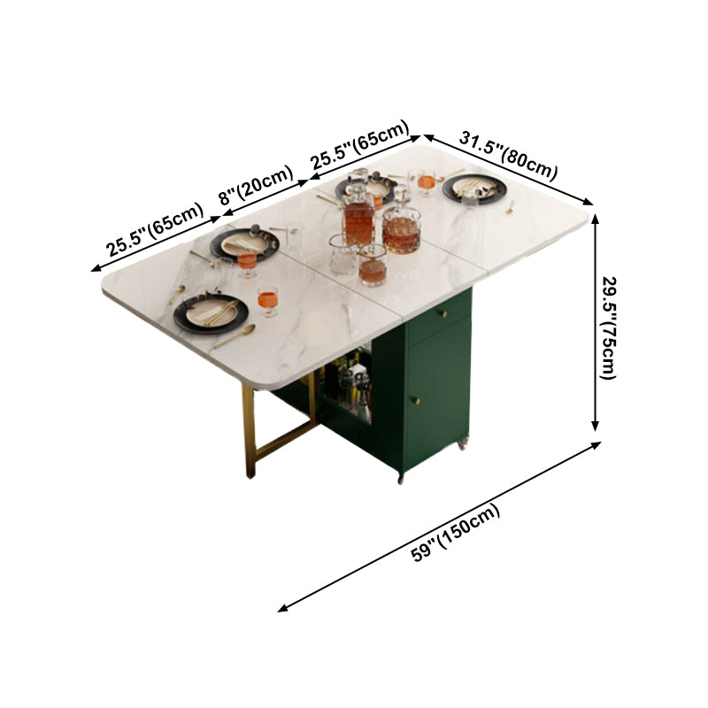 Rectangle Mid-Century Modern Dining Table Drop-Leaf Table with Metal Base