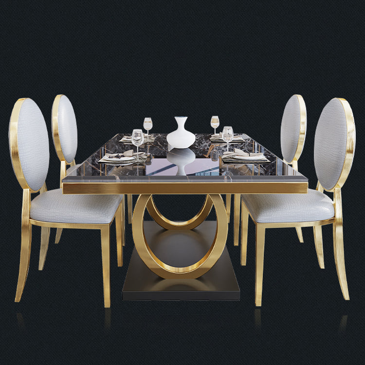 Rechteck traditioneller Luxus Esstisch Gold Trestle Basistisch für Esszimmer
