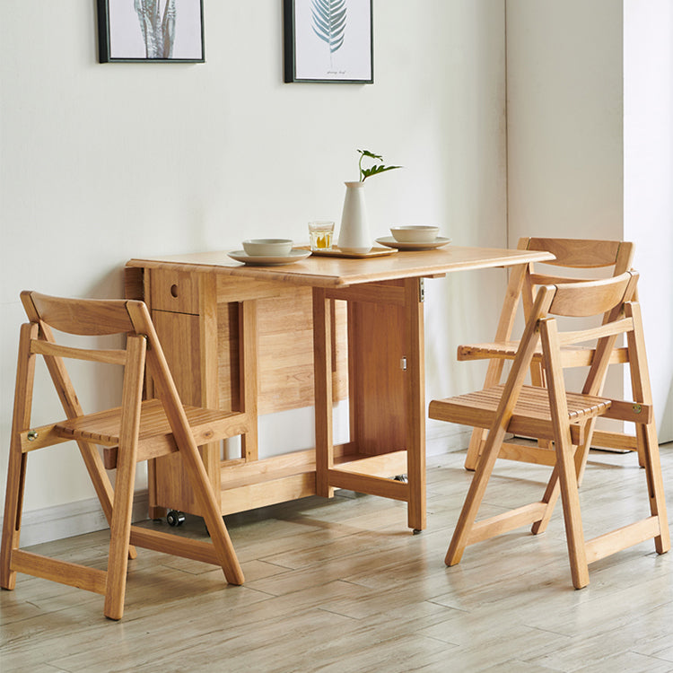 Mid-Century Modern Rectangle Dining Table Rubberwood Solid Wood Drop-Leaf Table