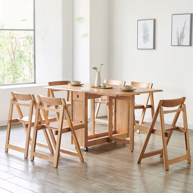 Mid-Century Modern Rectangle Dining Table Rubberwood Solid Wood Drop-Leaf Table