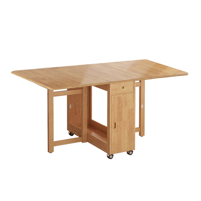Mid-Century Modern Rectangle Dining Table Rubberwood Solid Wood Drop-Leaf Table