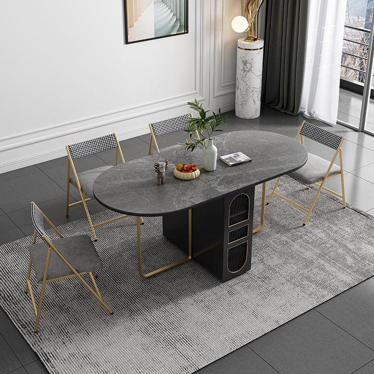 Contemporary Oval Dining Table Sintered Stone Drop-Leaf Table for Dining Room,59"L x 29.5"H