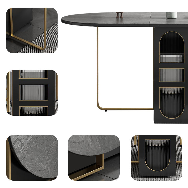 Contemporary Oval Dining Table Sintered Stone Drop-Leaf Table for Dining Room,59"L x 29.5"H