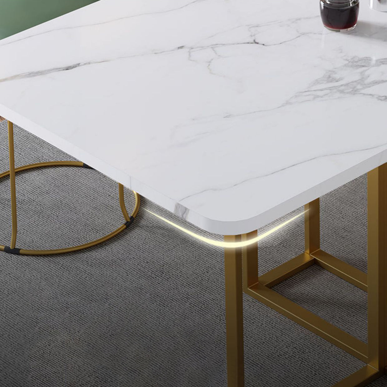 Contemporary Rectangle Dining Room Table Sintered Stone Drop-Leaf Table,59"L x 28.7"H