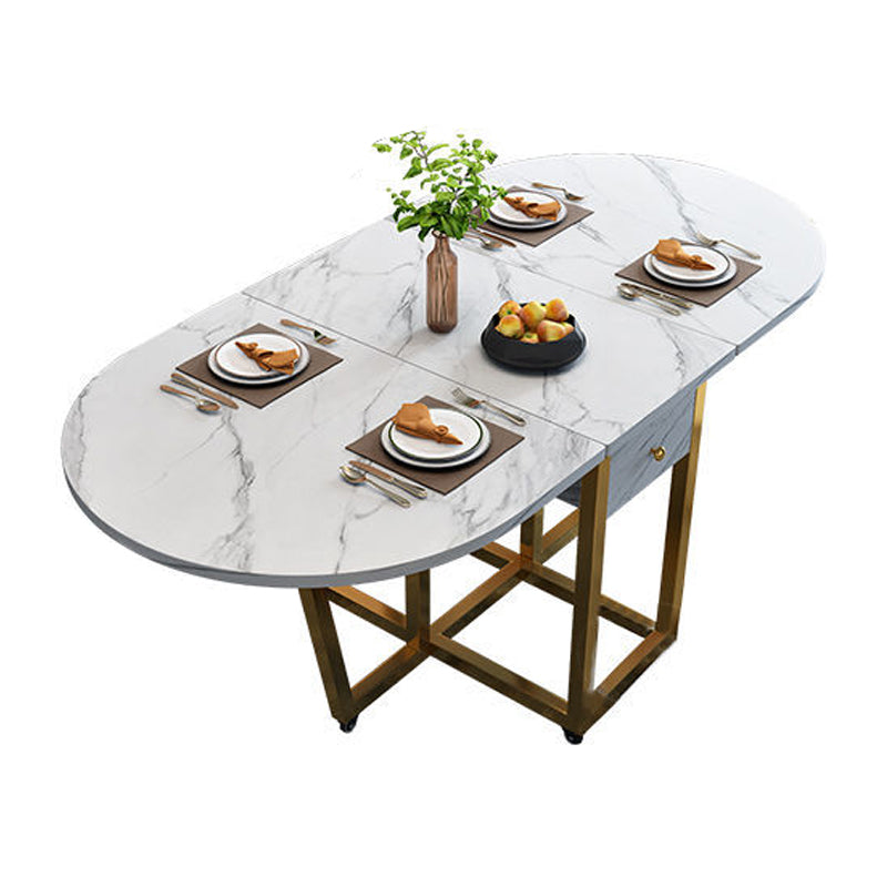 Table à manger de style moderne Table à manger à abattant en pierre frittée avec cadre doré