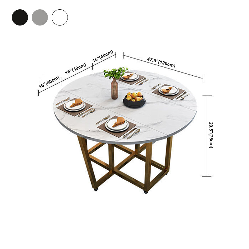 Table à manger de style moderne Table à manger à abattant en pierre frittée avec cadre doré