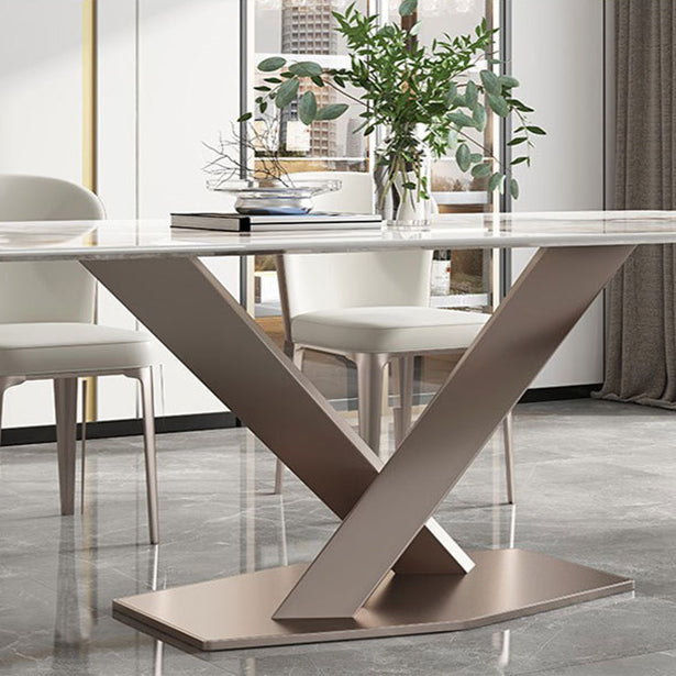 Sintered Stone Top Dining Table Rectangle Kitchen Table with Metal Pedestal