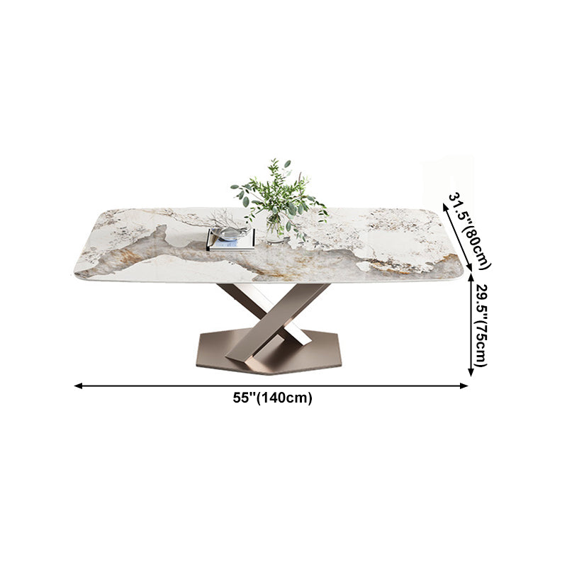 Sintered Stone Top Dining Table Rectangle Kitchen Table with Metal Pedestal