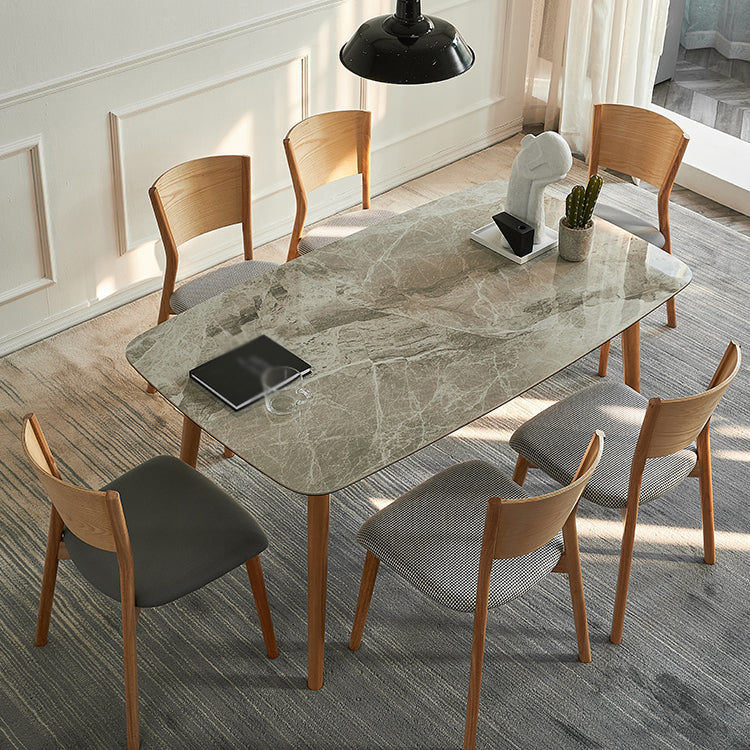 Mesa moderna de mediados de siglo de madera maciza, mesa rectangular de piedra sinterizada con 4 patas