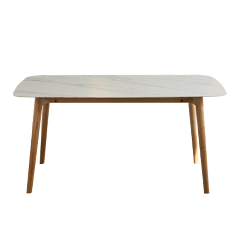 Mesa moderna de mediados de siglo de madera maciza, mesa rectangular de piedra sinterizada con 4 patas