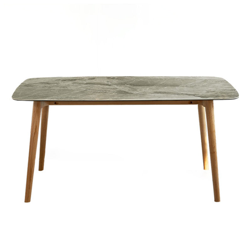 Mesa moderna de mediados de siglo de madera maciza, mesa rectangular de piedra sinterizada con 4 patas