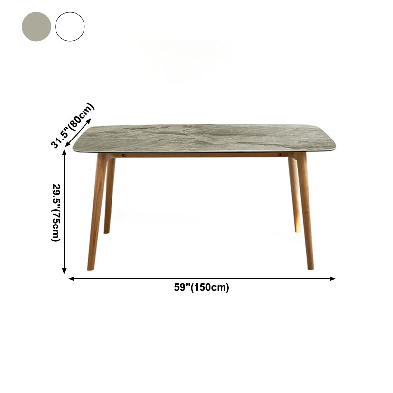 Mesa moderna de mediados de siglo de madera maciza, mesa rectangular de piedra sinterizada con 4 patas