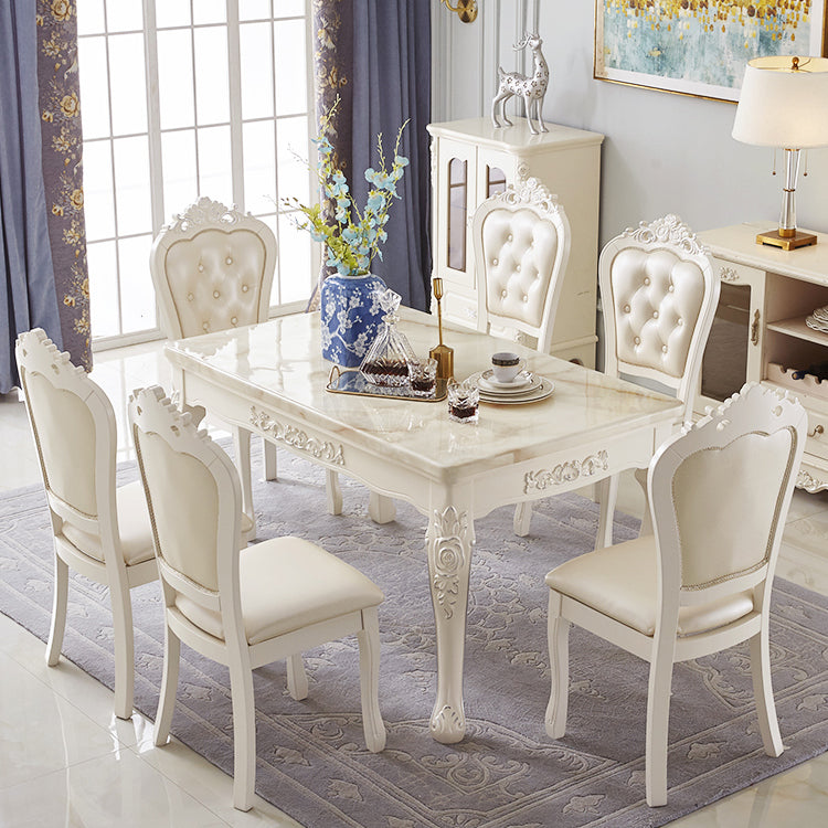 Vitoria Rectangle Shape Marble Table White Standard Dining Table for Kitchen