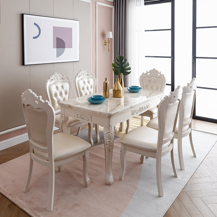 Vitoria Rectangle Shape Marble Table White Standard Dining Table for Kitchen