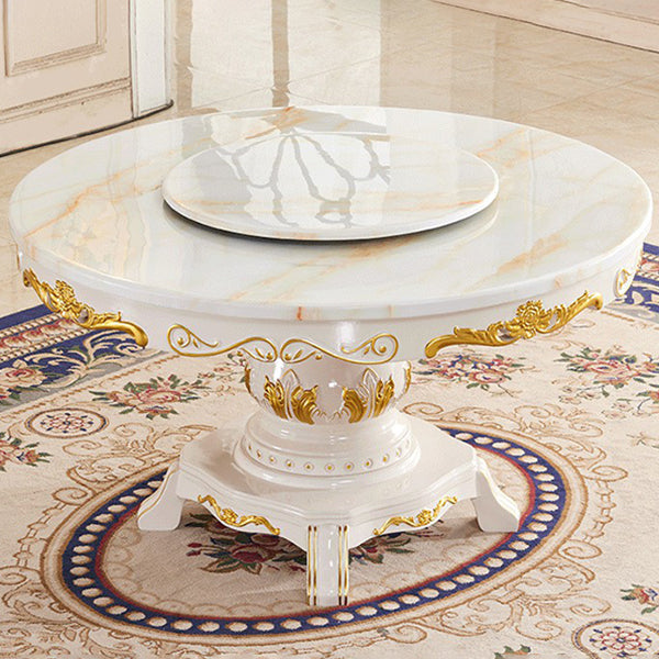 Victorian Style Stone Dining Table Round Dining Table with Wooden Base