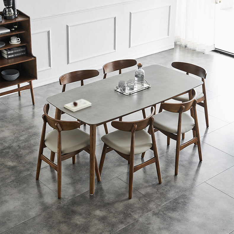 Mesa de madera de madera sólida Mesa Moderna Modern Rectangle Mesa de piedra sinterizada