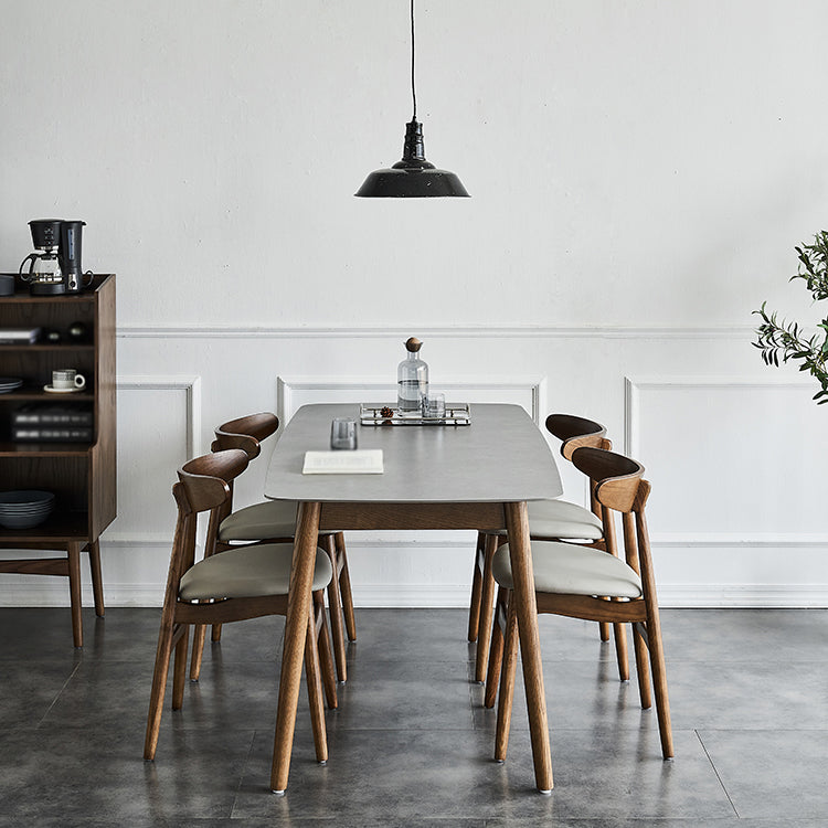 Mesa de madera de madera sólida Mesa Moderna Modern Rectangle Mesa de piedra sinterizada