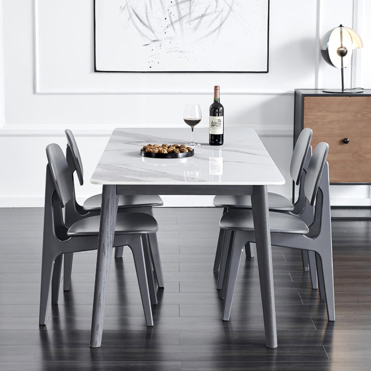 Mesa de madera sólida Modern de mesa moderna Rectángulo Top de piedra sinterizada para comedor