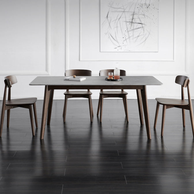Mesa de madera sólida Modern de mesa moderna Rectángulo Top de piedra sinterizada para comedor